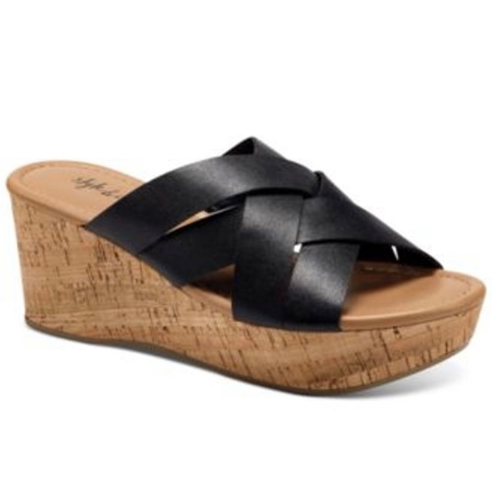 Style & Co Violettee Slide Wedge Sandals. Color:  Black